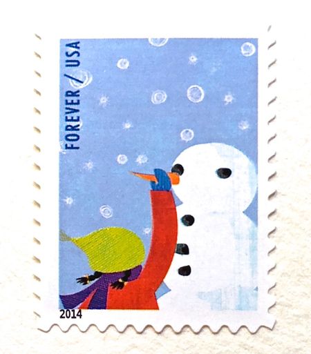 100 Snow Man Forever Stamps // Child Making a Snowman // Christmas Winter Holiday Frosty the Snowman Forever Stamps for Mailing